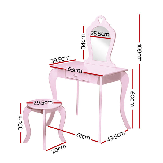 Keezi Kids Dressing Table Stool Set Vanity Mirror Princess Children Makeup Pink Baby & Kids > Kid’s Furniture > Kid’s