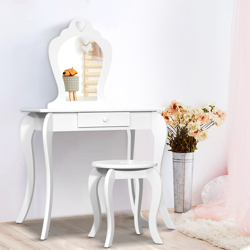 Keezi Kids Dressing Table Stool Set Vanity Mirror Princess Children Makeup White Baby & Kids > Kid’s Furniture