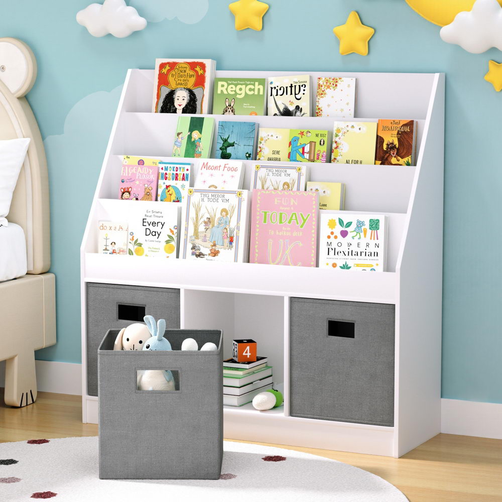 Keezi Kids Bookshelf 4 Tiers Magazine Rack Toy Box Organiser Storage Display Shelf