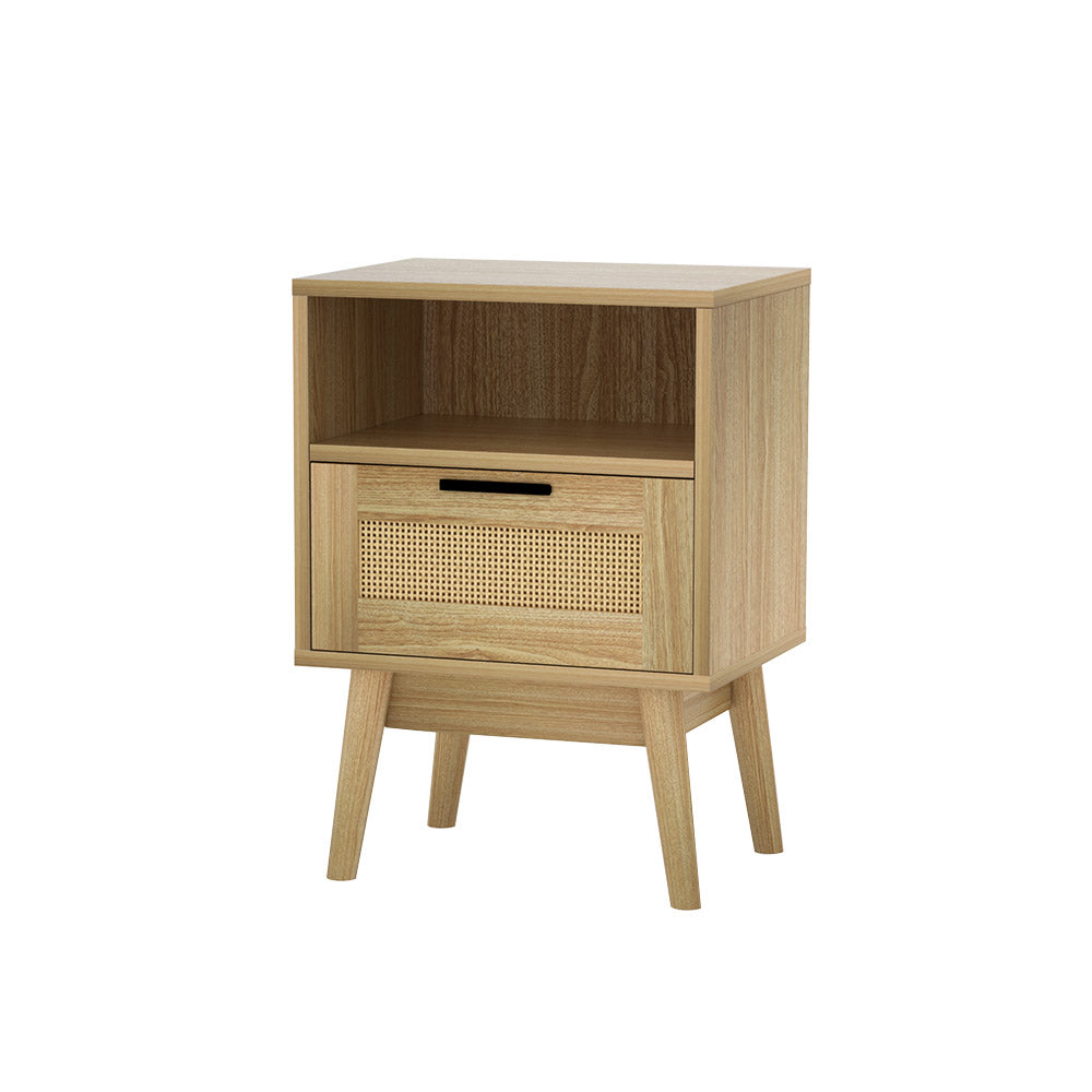 Artiss Rattan Bedside Table 1 Drawer with Shelf REI Oak Furniture > Bedroom