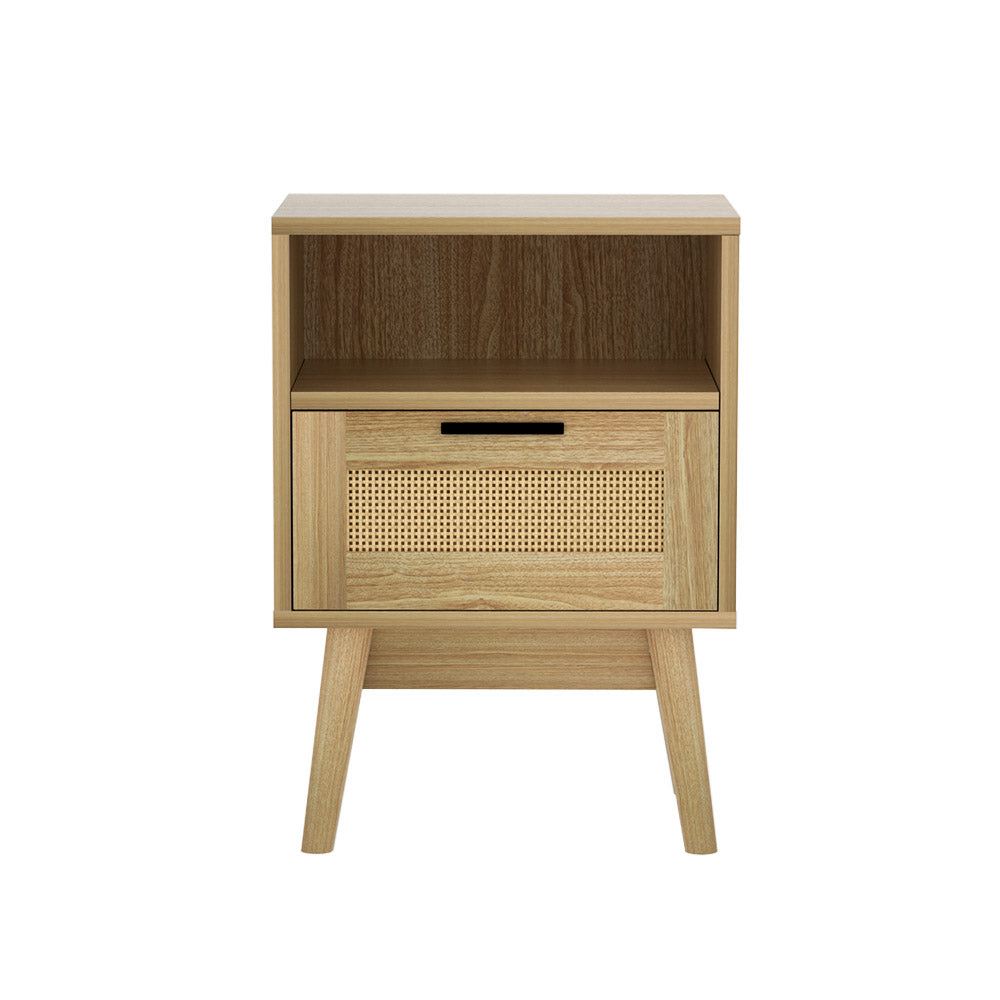 Artiss Rattan Bedside Table 1 Drawer with Shelf REI Oak Furniture > Bedroom