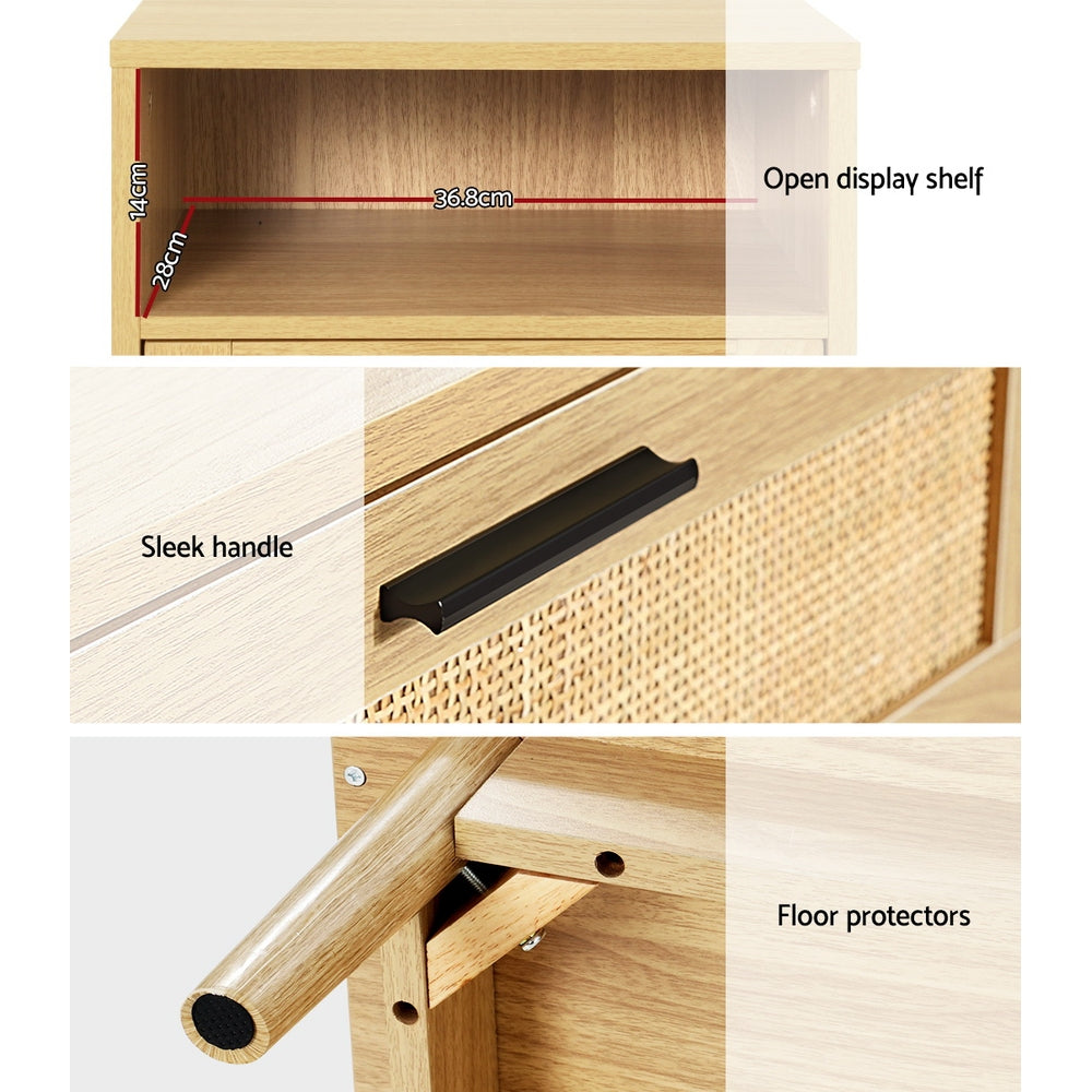 Artiss Rattan Bedside Table 1 Drawer with Shelf REI Oak Furniture > Bedroom