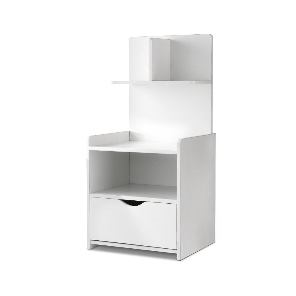 Artiss Bedside Table 1 Drawer with Shelves - EVERMORE White - Furniture > Bedroom > Bedside Tables