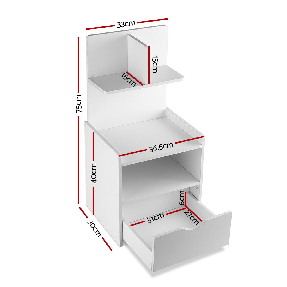 Artiss Bedside Table 1 Drawer with Shelves - EVERMORE White - Furniture > Bedroom > Bedside Tables