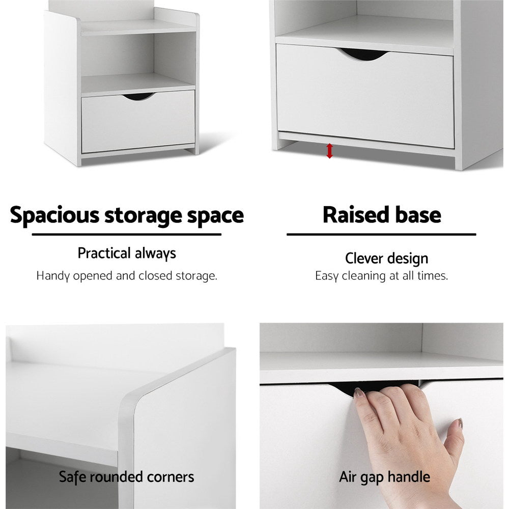 Artiss Bedside Table 1 Drawer with Shelves - EVERMORE White - Furniture > Bedroom > Bedside Tables