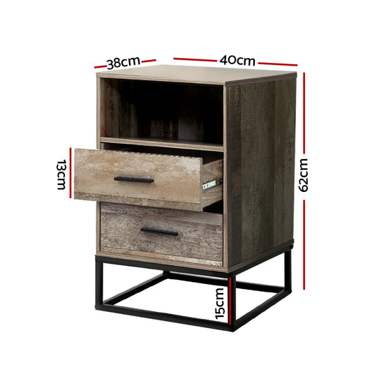 Artiss Bedside Table 2 Drawers with Shelf BADAN Furniture > Bedroom