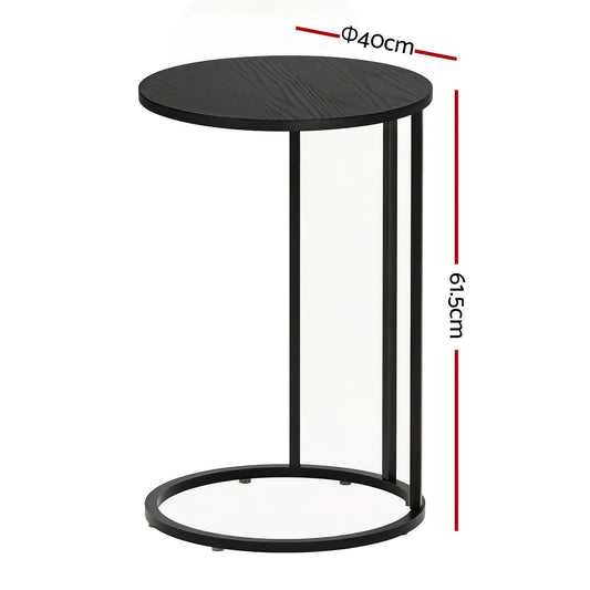 C Shaped End Table Set of 2 Coffee Table Side Table Round Black