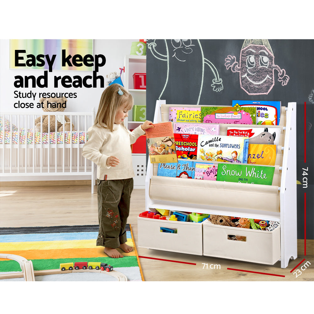 Keezi 4 Tiers Kids Bookshelf Magazine Rack Children Bookcase Organiser Drawer - Baby & Kids > Kid’s Furniture