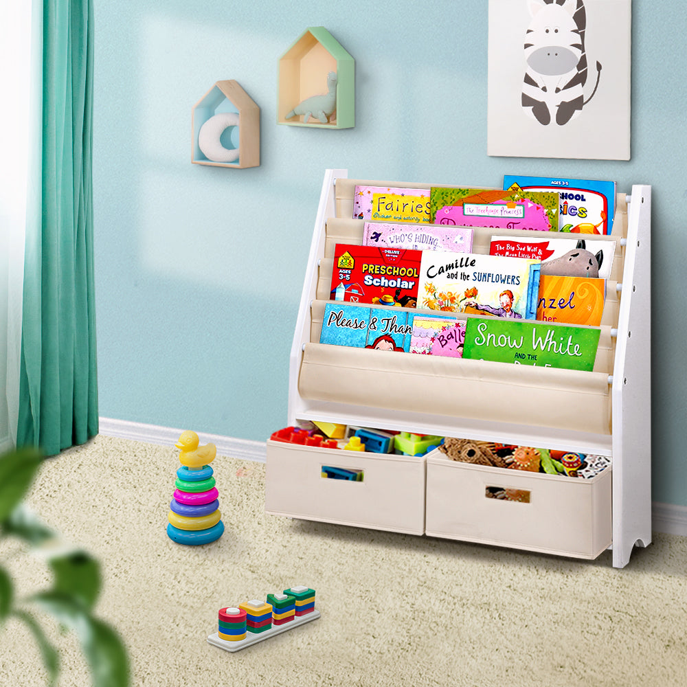 Keezi 4 Tiers Kids Bookshelf Magazine Rack Children Bookcase Organiser Drawer - Baby & Kids > Kid’s Furniture