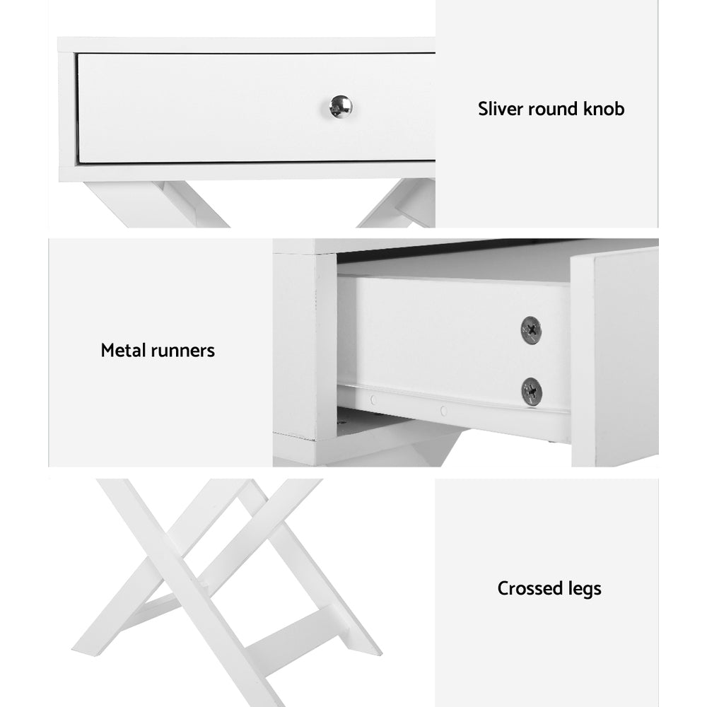 Artiss Bedside Table Drawers Side Table Storage Cabinet Nightstand White QARA - Furniture > Bedroom > Bedside Tables