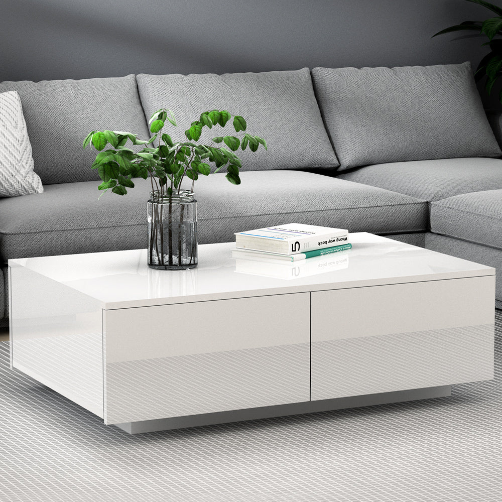 Artiss Coffee Table 4 Drawers White Trevi - Furniture > Living Room > Coffee Tables