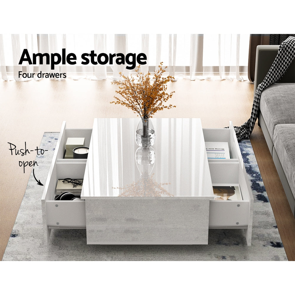 Artiss Coffee Table 4 Drawers White Trevi - Furniture > Living Room > Coffee Tables
