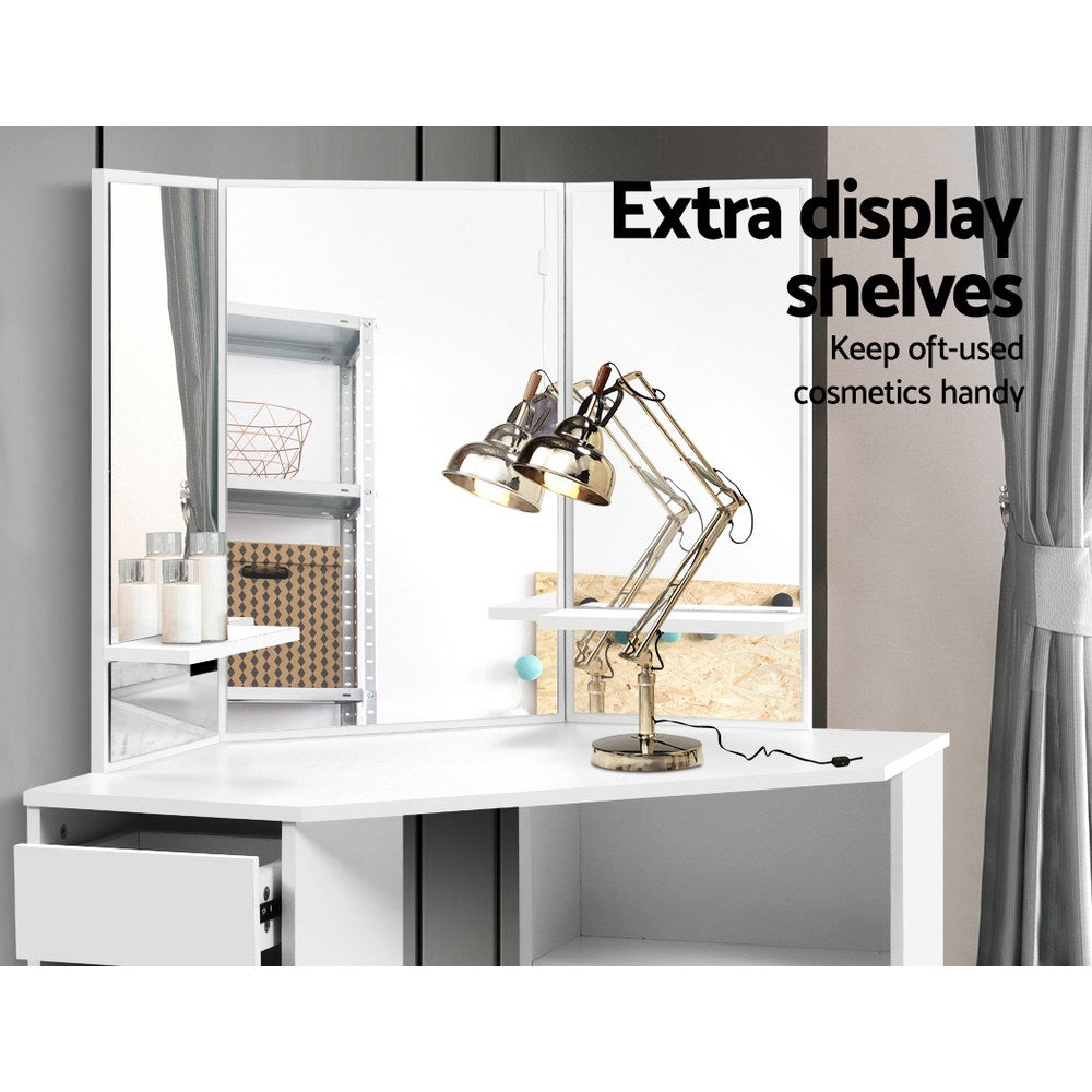 Artiss Dressing Table Stool Set Corner 5 Drawers White Furniture > Bedroom > Dressing Vanity & Dressing Tables