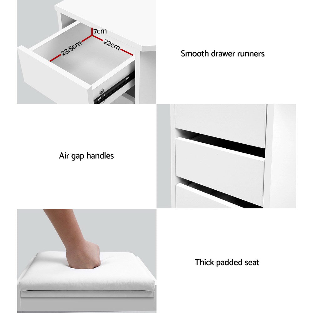 Artiss Dressing Table Stool Set Corner 5 Drawers White Furniture > Bedroom > Dressing Vanity & Dressing Tables