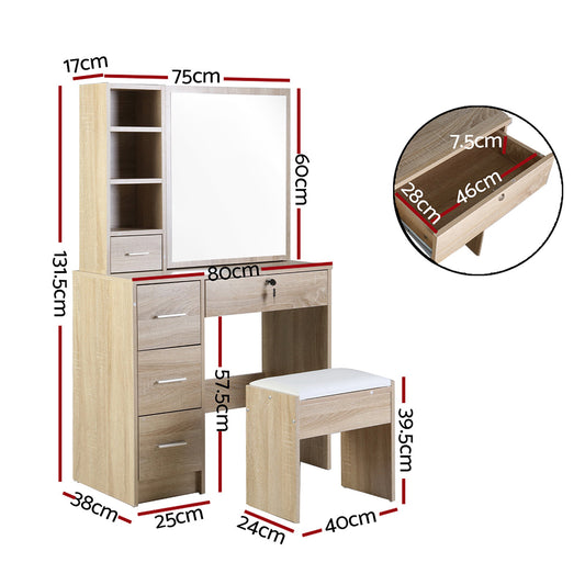 Artiss Dressing Table Stool Set Sliding Mirror Oak Diane Furniture > Bedroom > Dressing Vanity & Dressing Tables