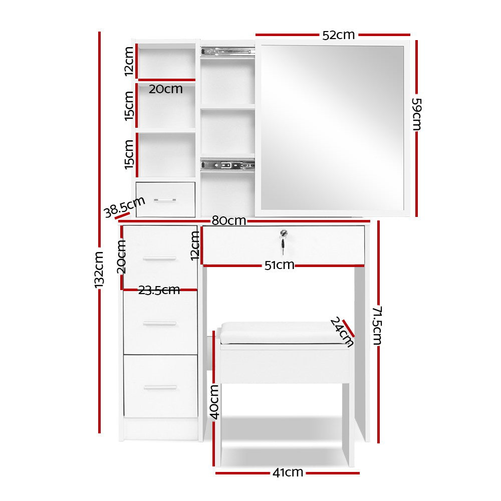 Artiss Dressing Table Stool Set Sliding Mirror White Diane Furniture > Bedroom > Dressing Vanity & Dressing Tables