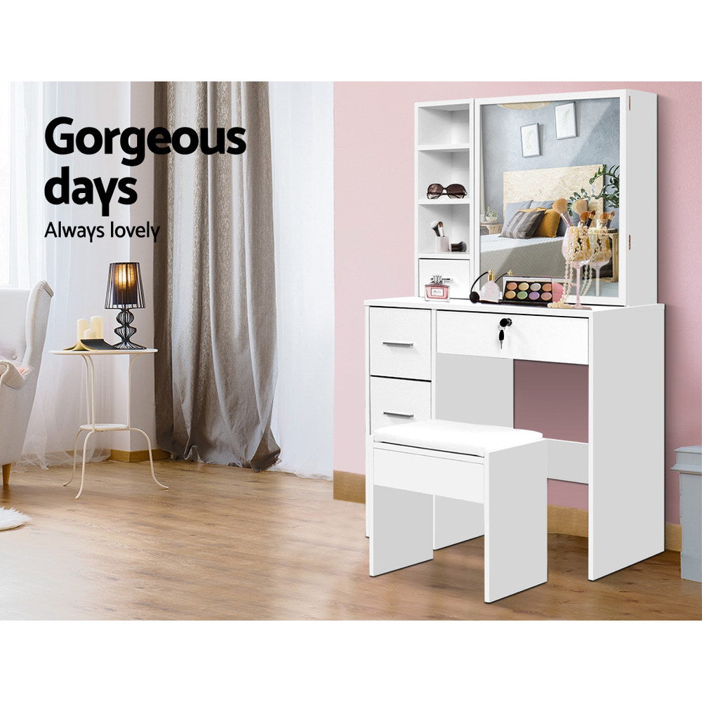 Artiss Dressing Table Stool Set Sliding Mirror White Diane Furniture > Bedroom > Dressing Vanity & Dressing Tables