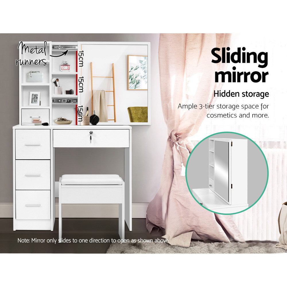 Artiss Dressing Table Stool Set Sliding Mirror White Diane Furniture > Bedroom > Dressing Vanity & Dressing Tables