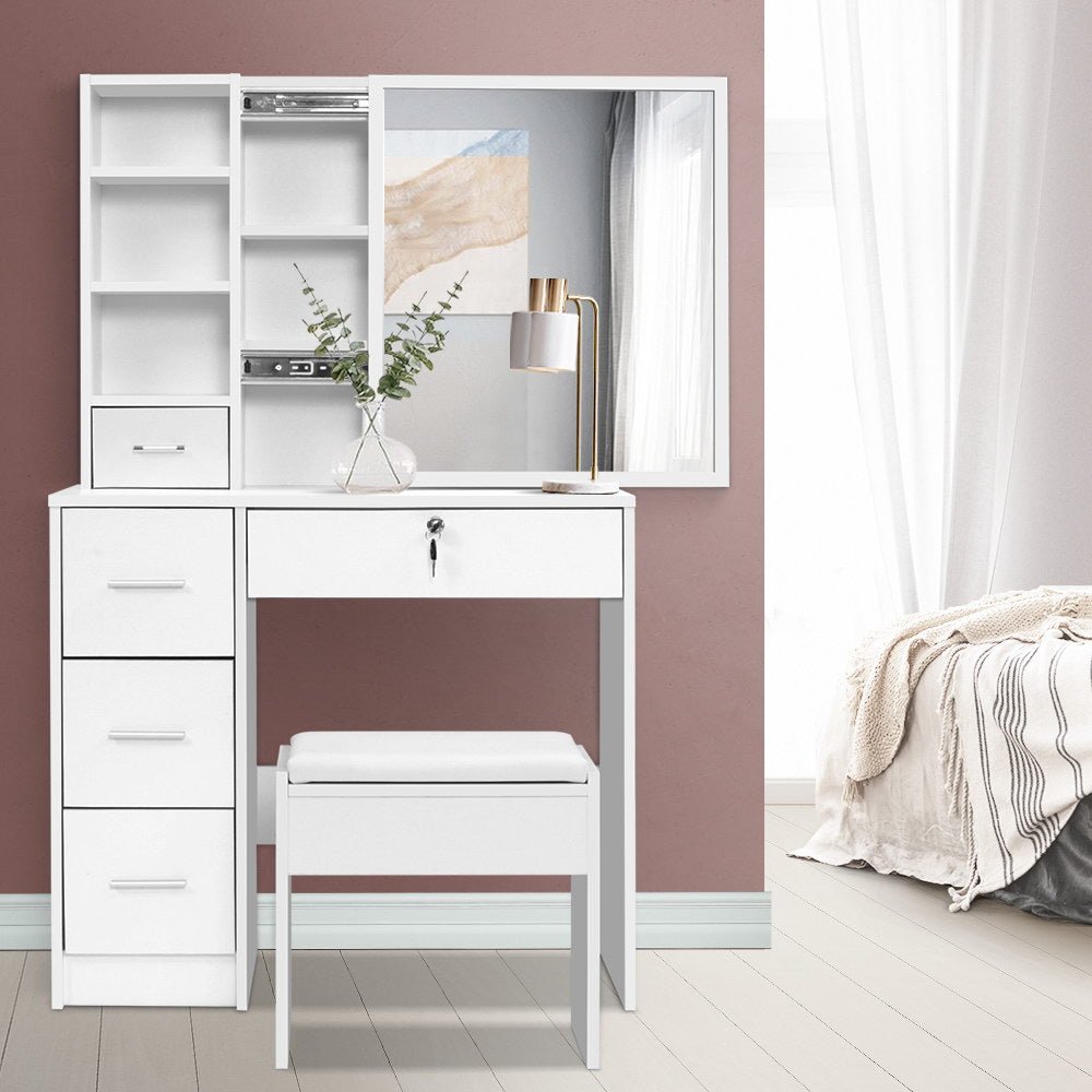 Artiss Dressing Table Stool Set Sliding Mirror White Diane Furniture > Bedroom > Dressing Vanity & Dressing Tables