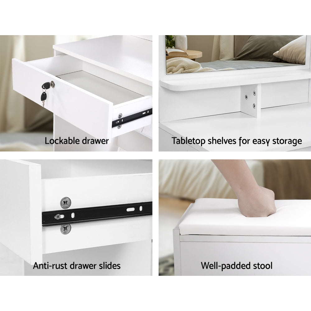 Artiss Dressing Table Stool Set 4 Drawers White Furniture > Bedroom > Dressing Vanity & Dressing Tables