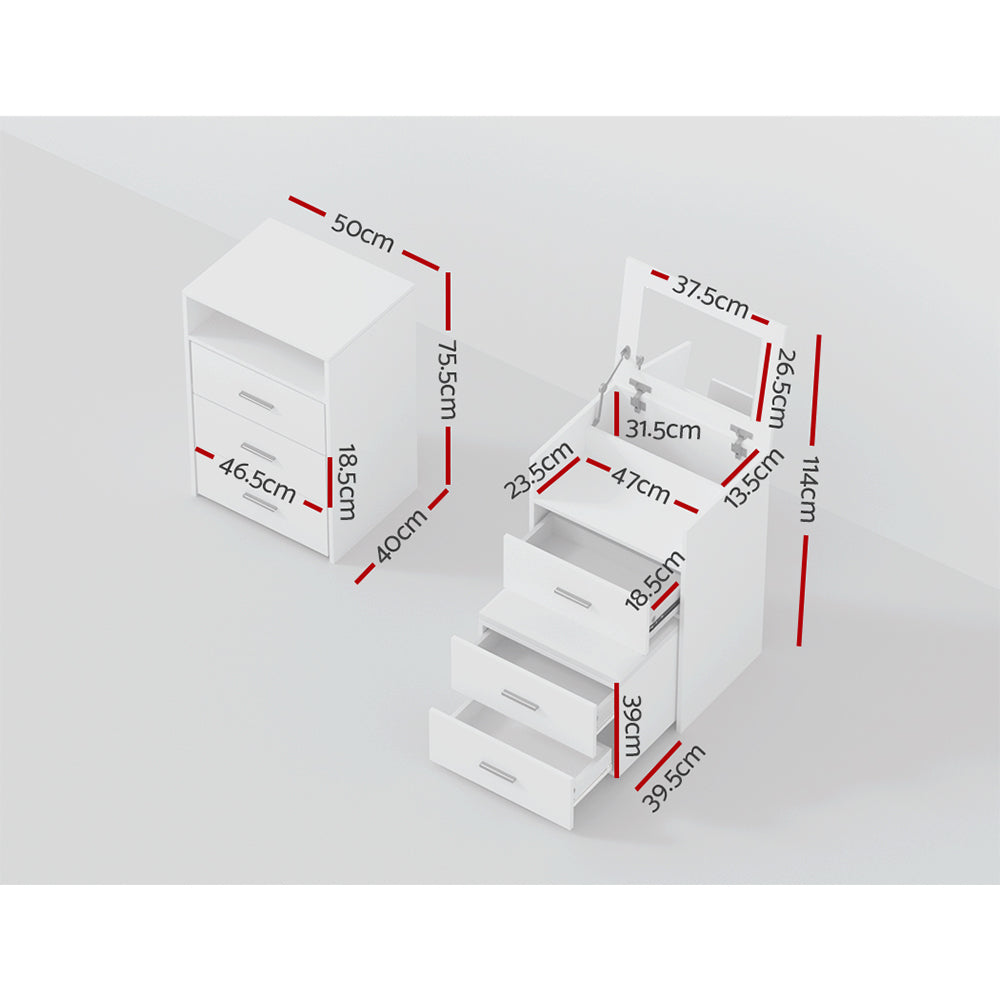 Artiss 2 in 1 Dressing Table Stool Set Bedside Table White Furniture > Bedroom > Dressing Vanity & Dressing Tables