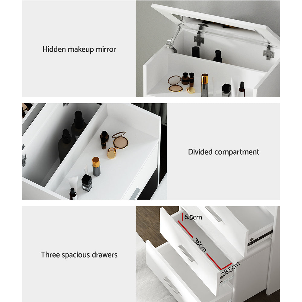 Artiss 2 in 1 Dressing Table Stool Set Bedside Table White Furniture > Bedroom > Dressing Vanity & Dressing Tables