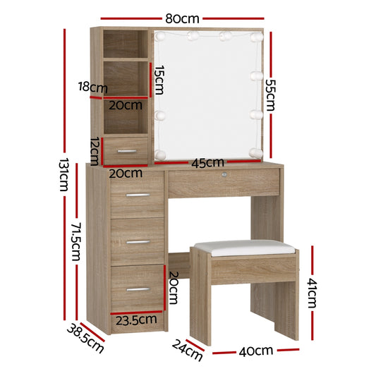 Dressing Table Set Stool 10 Led Bulbs Wood - Furniture > Bedroom > Dressing Vanity & Dressing Tables