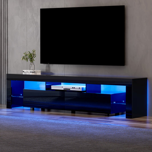 Artiss TV Cabinet Entertainment Unit Stand RGB LED Gloss Furniture 200cm Black Furniture > Living Room > TV Units