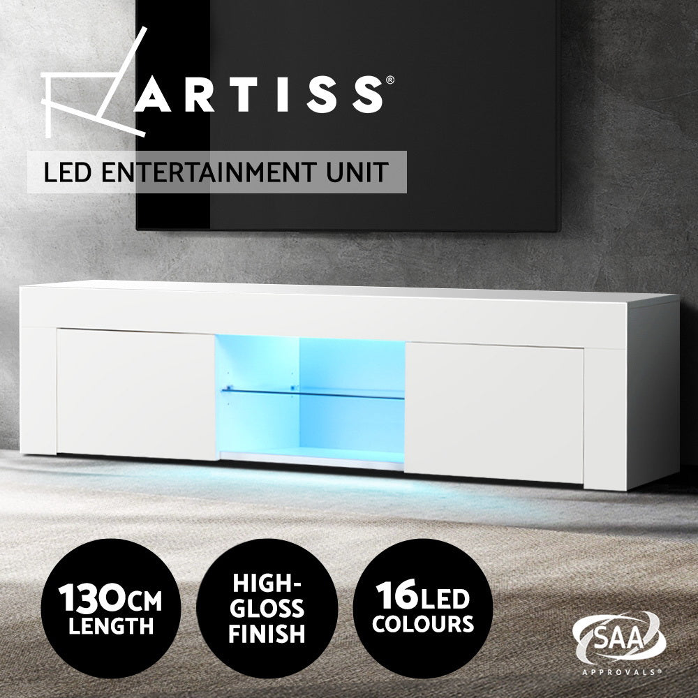 Artiss Entertainment Unit TV Cabinet LED 130cm White Angus Furniture > Living Room > TV Units