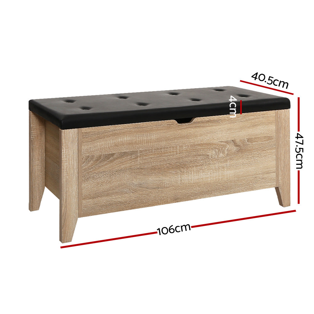 Artiss Storage Ottoman Blanket Box Leather Oak - Furniture > Living Room > Ottomans & Footstools