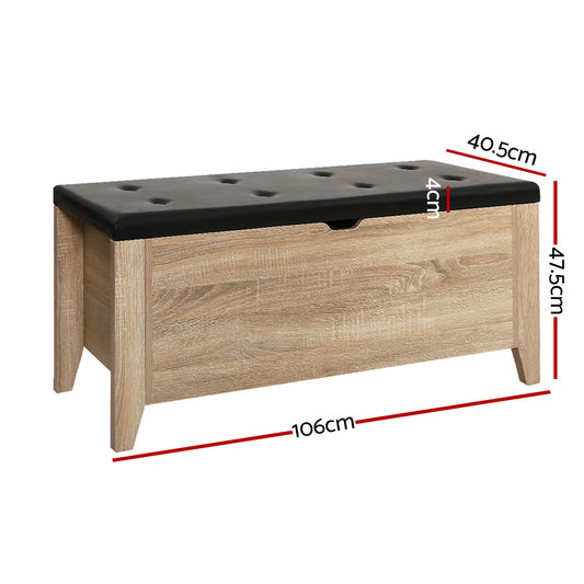 Artiss Storage Ottoman Blanket Box Leather Oak Furniture > Living Room > Ottomans & Footstools