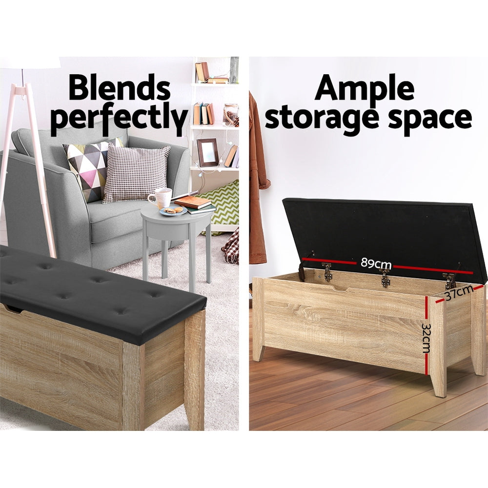 Artiss Storage Ottoman Blanket Box Leather Oak - Furniture > Living Room > Ottomans & Footstools