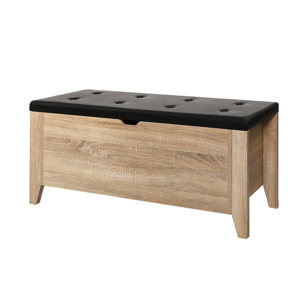 Artiss Storage Ottoman Blanket Box Leather Oak - Furniture > Living Room > Ottomans & Footstools