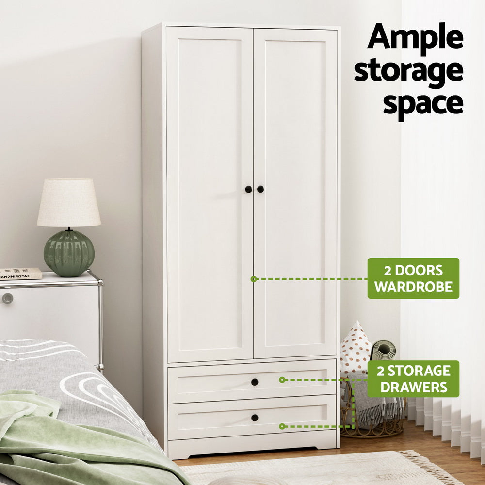 Artiss Wardrobe Clothes Closet Storage Organizer with 2 Doors White - Home & Garden > Storage > Clothing & Wardrobe