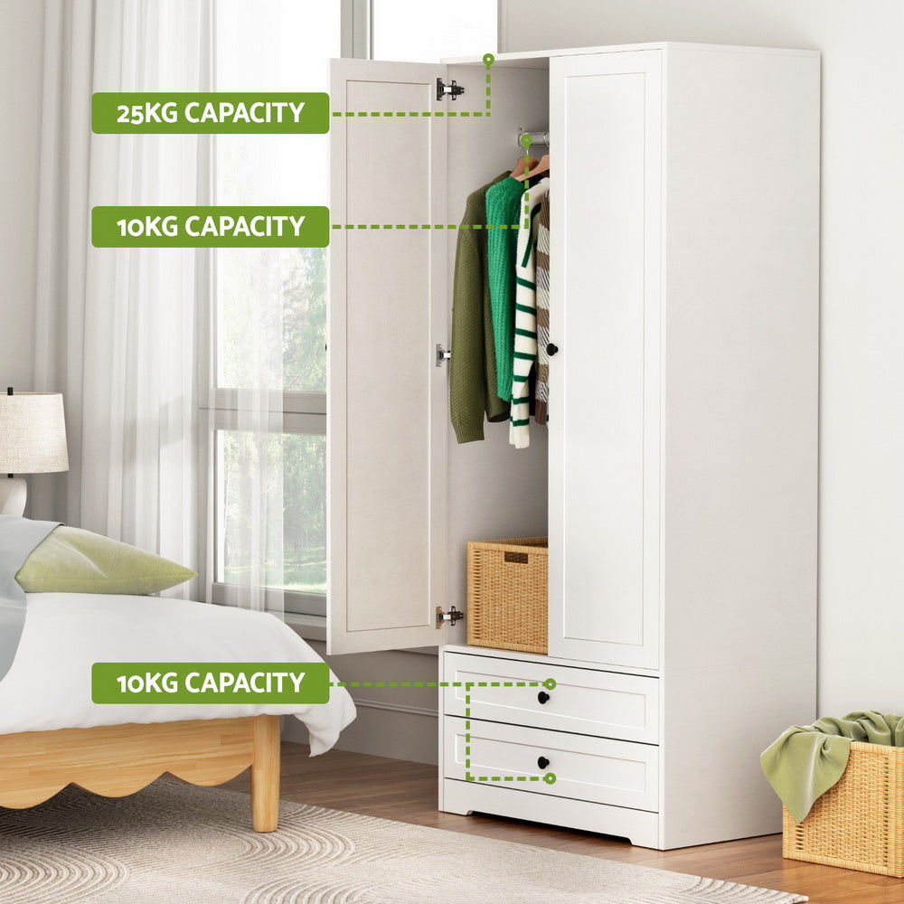 Artiss Wardrobe Clothes Closet Storage Organizer with 2 Doors White - Home & Garden > Storage > Clothing & Wardrobe
