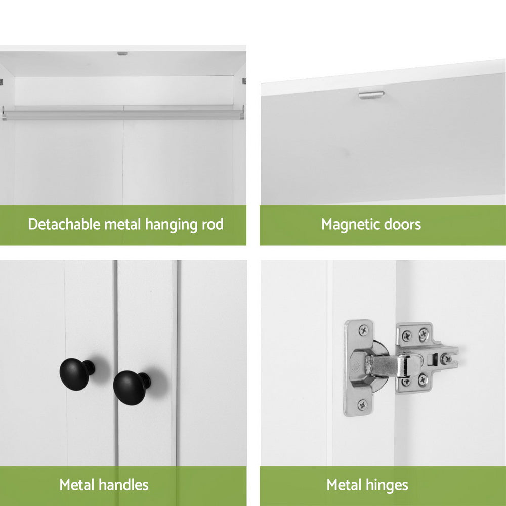 Artiss Wardrobe Clothes Closet Storage Organizer with 2 Doors White - Home & Garden > Storage > Clothing & Wardrobe