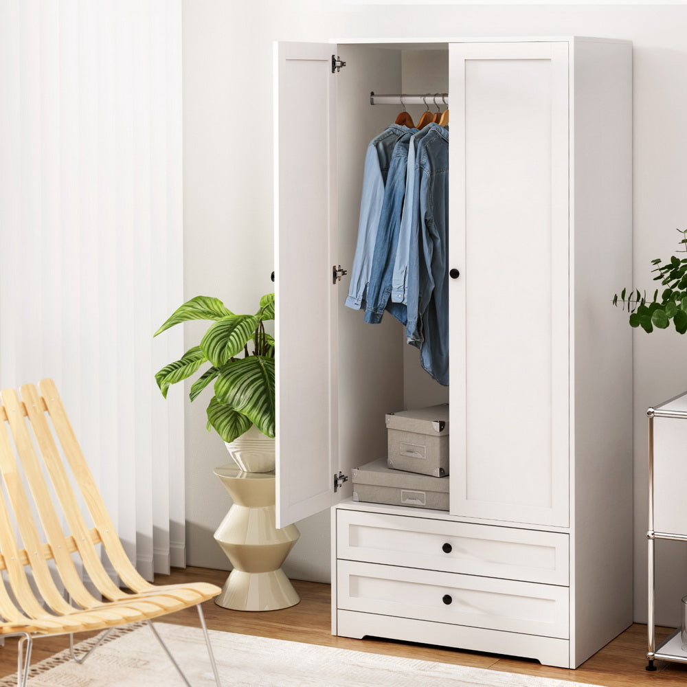 Artiss Wardrobe Clothes Closet Storage Organizer with 2 Doors White - Home & Garden > Storage > Clothing & Wardrobe