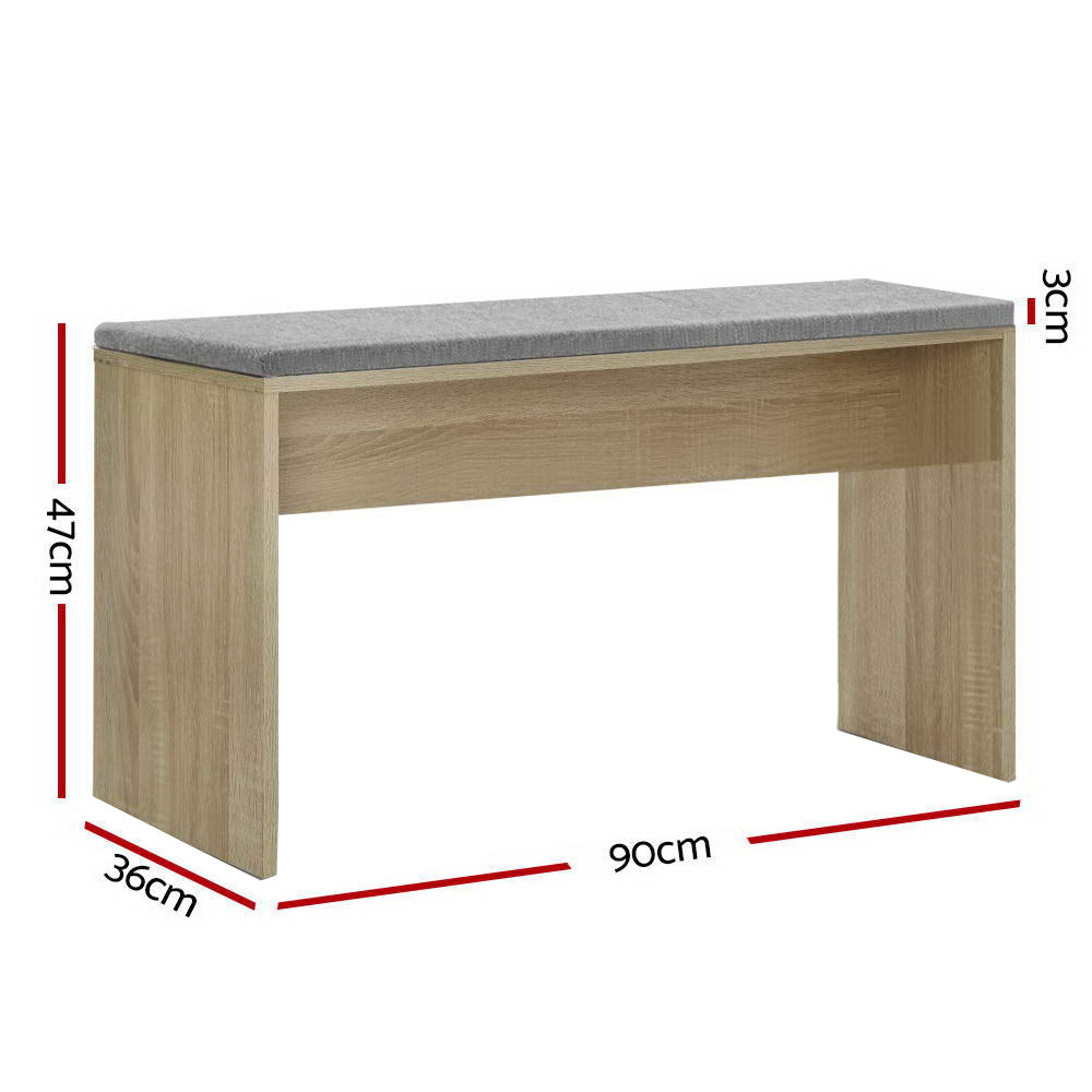Artiss Dining Bench Upholstery Seat Wooden Chair Oak 90cm Furniture > Dining