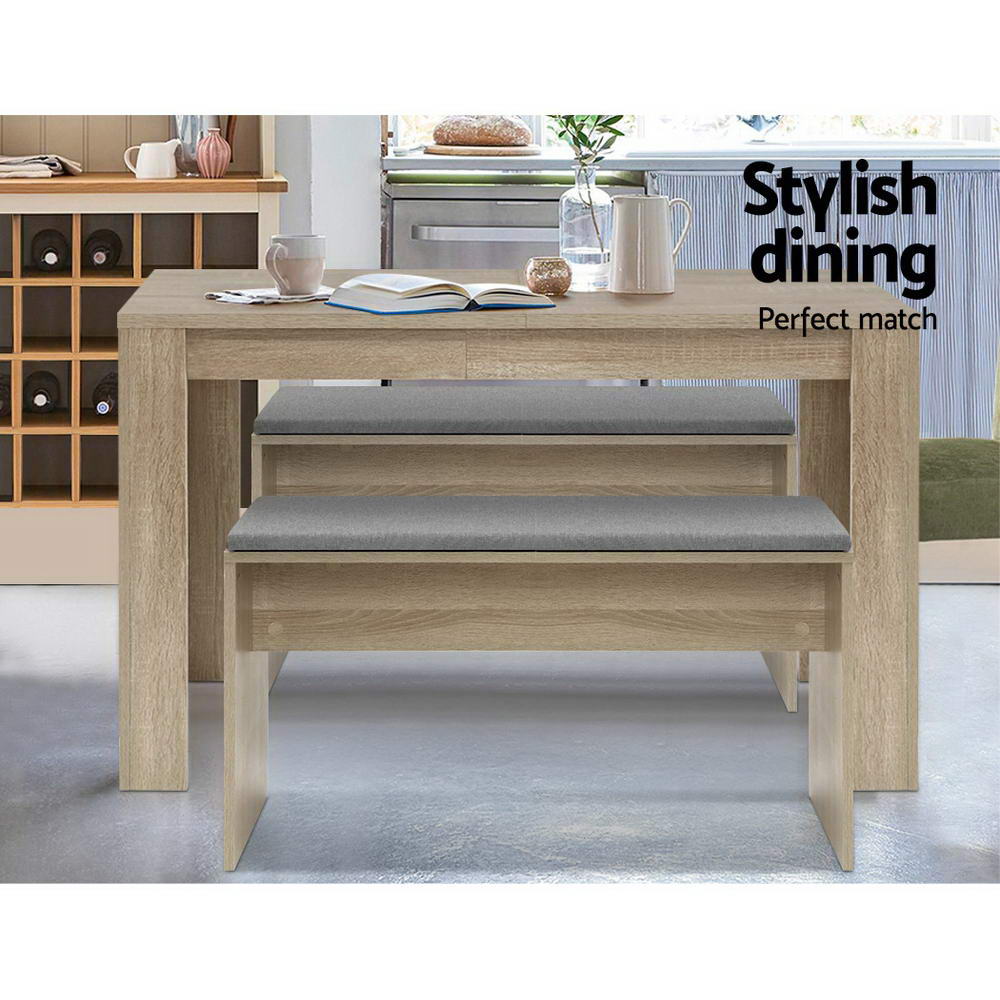 Artiss Dining Bench Upholstery Seat Wooden Chair Oak 90cm Furniture > Dining