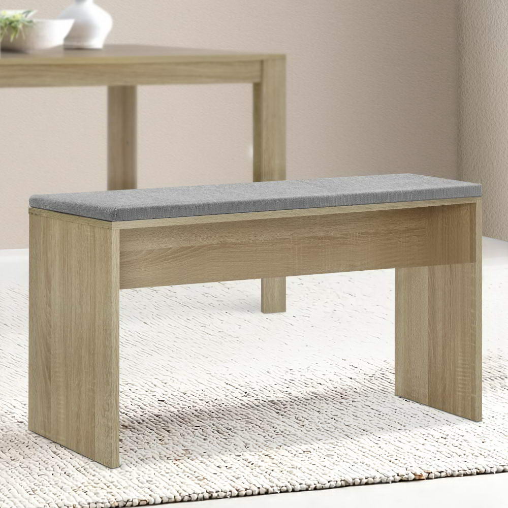 Artiss Dining Bench Upholstery Seat Wooden Chair Oak 90cm Furniture > Dining