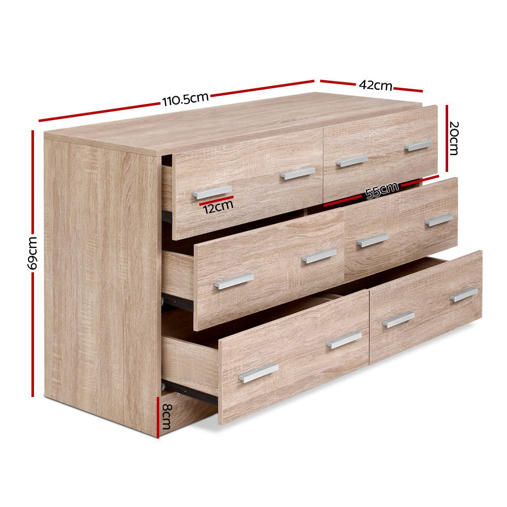 Artiss 6 Chest of Drawers - VEDA Pine - Furniture > Bedroom > Dressers