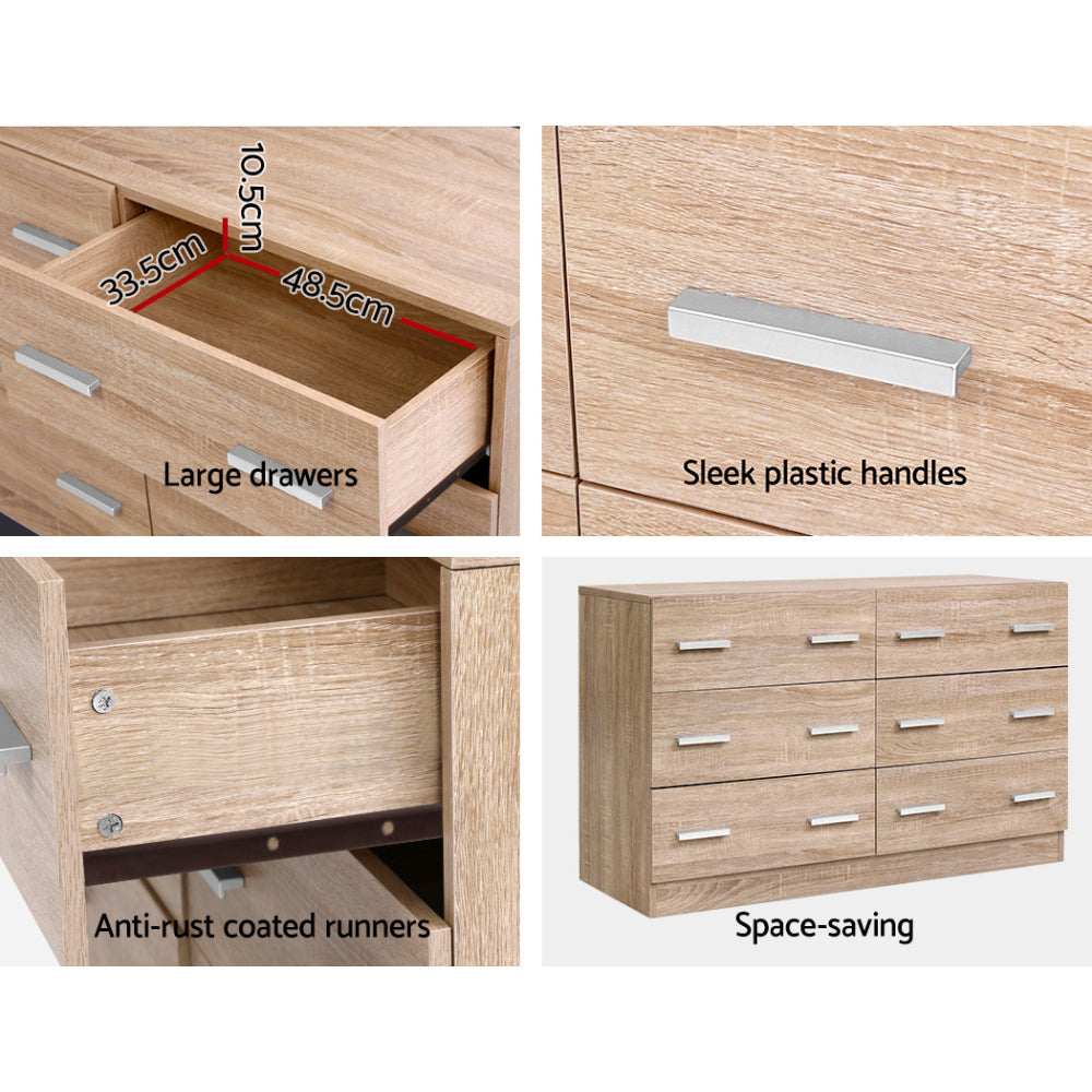Artiss 6 Chest of Drawers - VEDA Pine - Furniture > Bedroom > Dressers