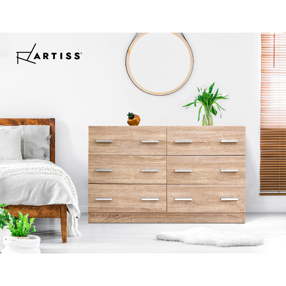 Artiss 6 Chest of Drawers - VEDA Pine - Furniture > Bedroom > Dressers