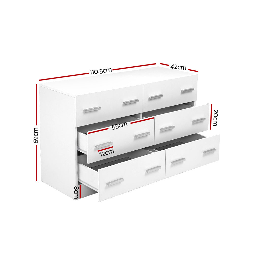 Artiss 6 Chest of Drawers - VEDA White - Furniture > Bedroom > Dressers