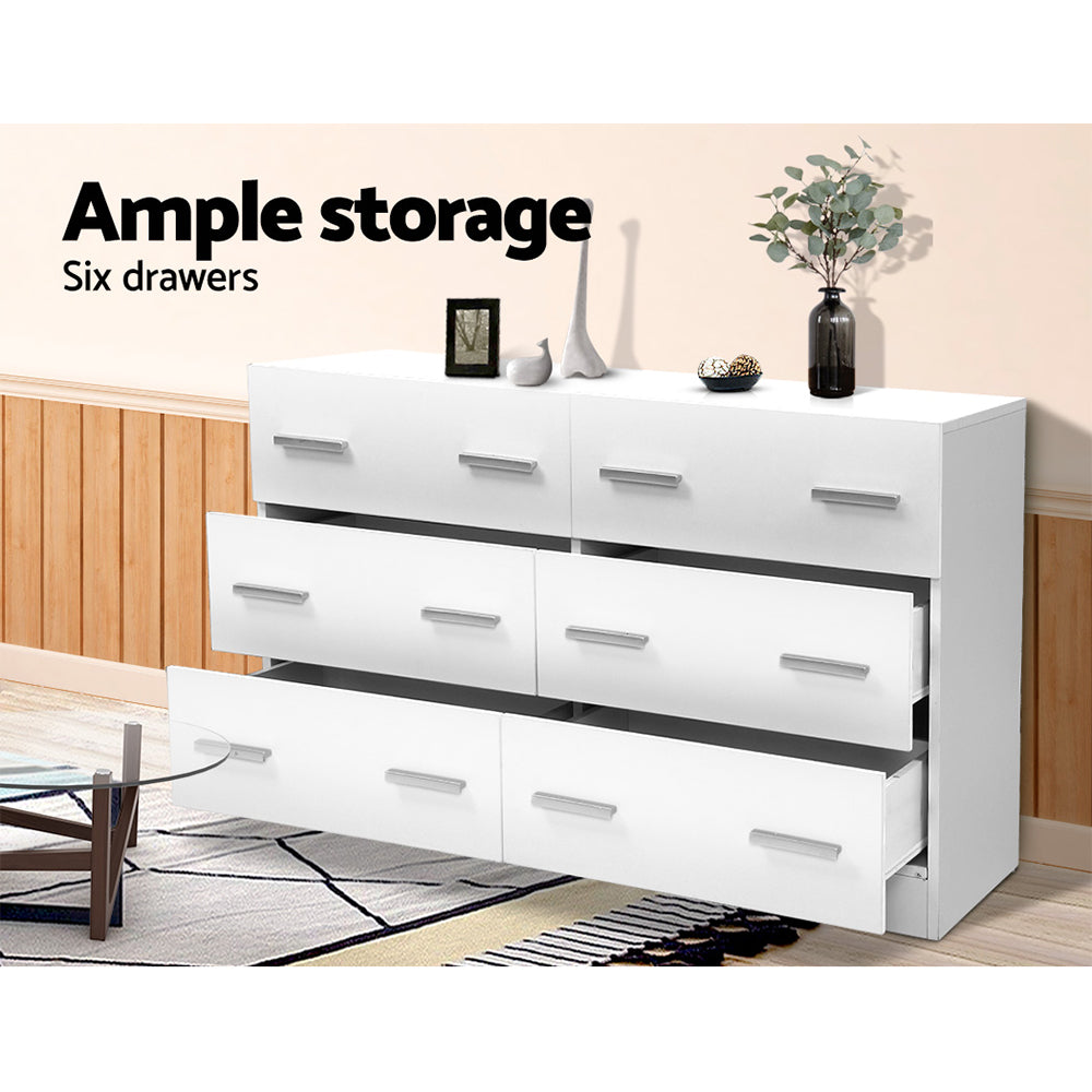 Artiss 6 Chest of Drawers - VEDA White - Furniture > Bedroom > Dressers