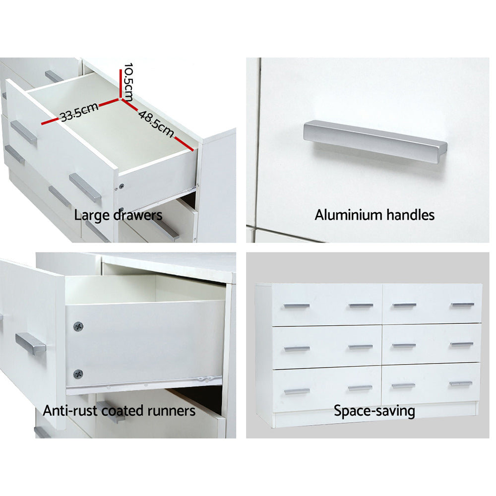 Artiss 6 Chest of Drawers - VEDA White - Furniture > Bedroom > Dressers