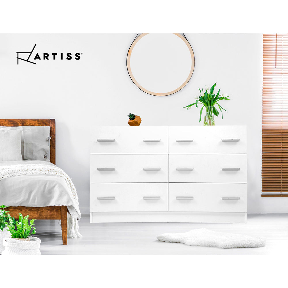 Artiss 6 Chest of Drawers - VEDA White - Furniture > Bedroom > Dressers