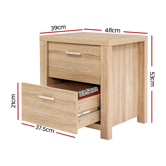 Artiss Bedside Table 2 Drawers MAXI Pine Furniture > Bedroom