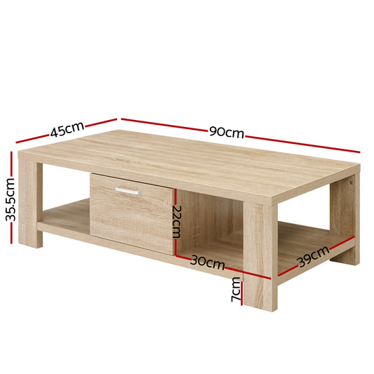 Artiss Coffee Table 1 Drawer Oak Maxi Furniture > Living Room > Coffee Tables
