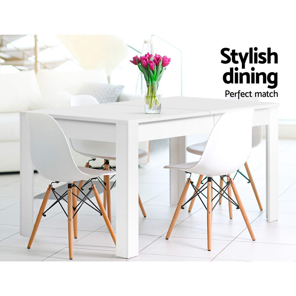 Artiss Dining Table Rectangular 4 Seater 120CM White Natu - Furniture > Dining > Dining Tables